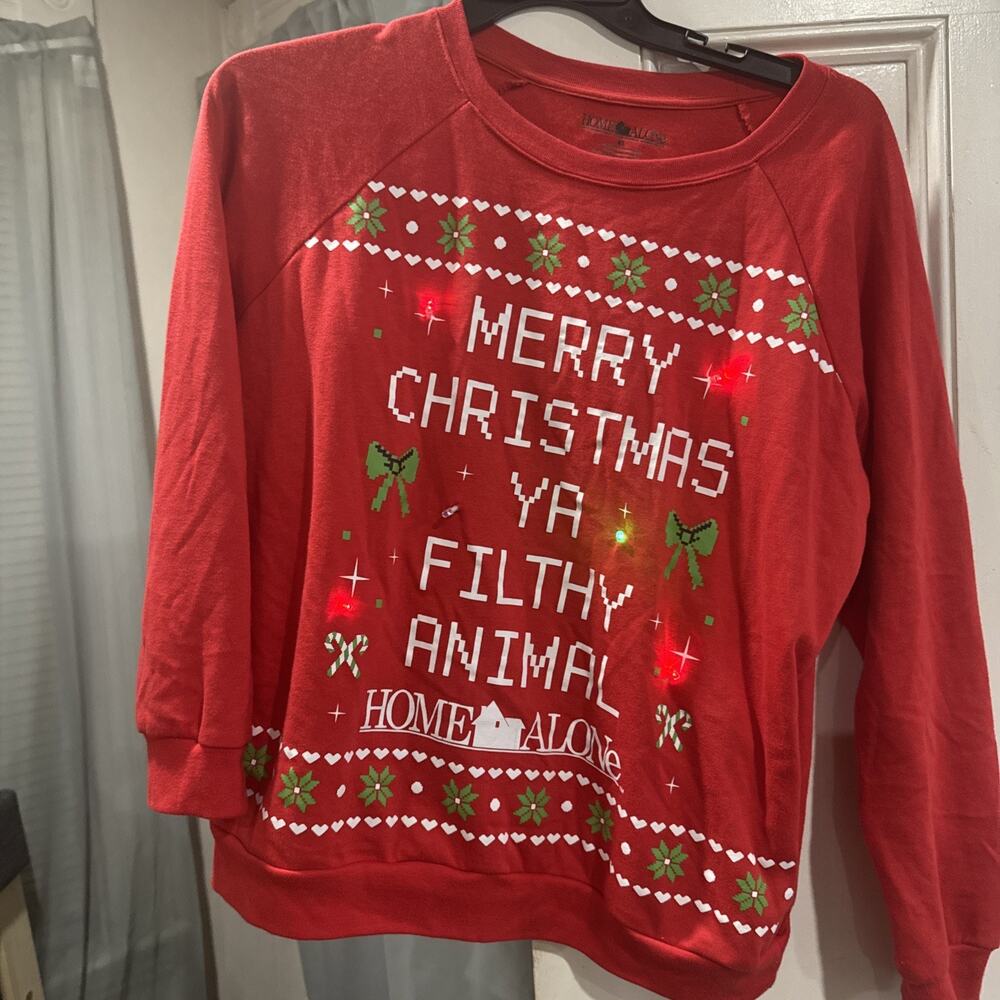 Home Alone Light Up Sweatshirt XL Red Merry Christmas Ya Filthy Animal